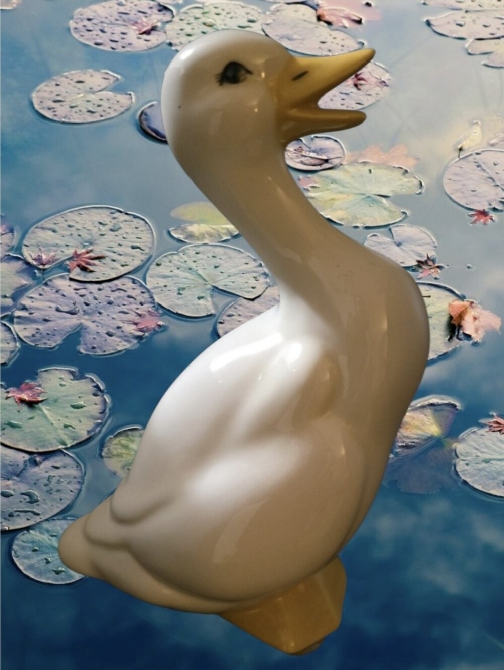 Hone Accents Decor Art White Ceramic Duck Figurine with Yellow Beak and Feet